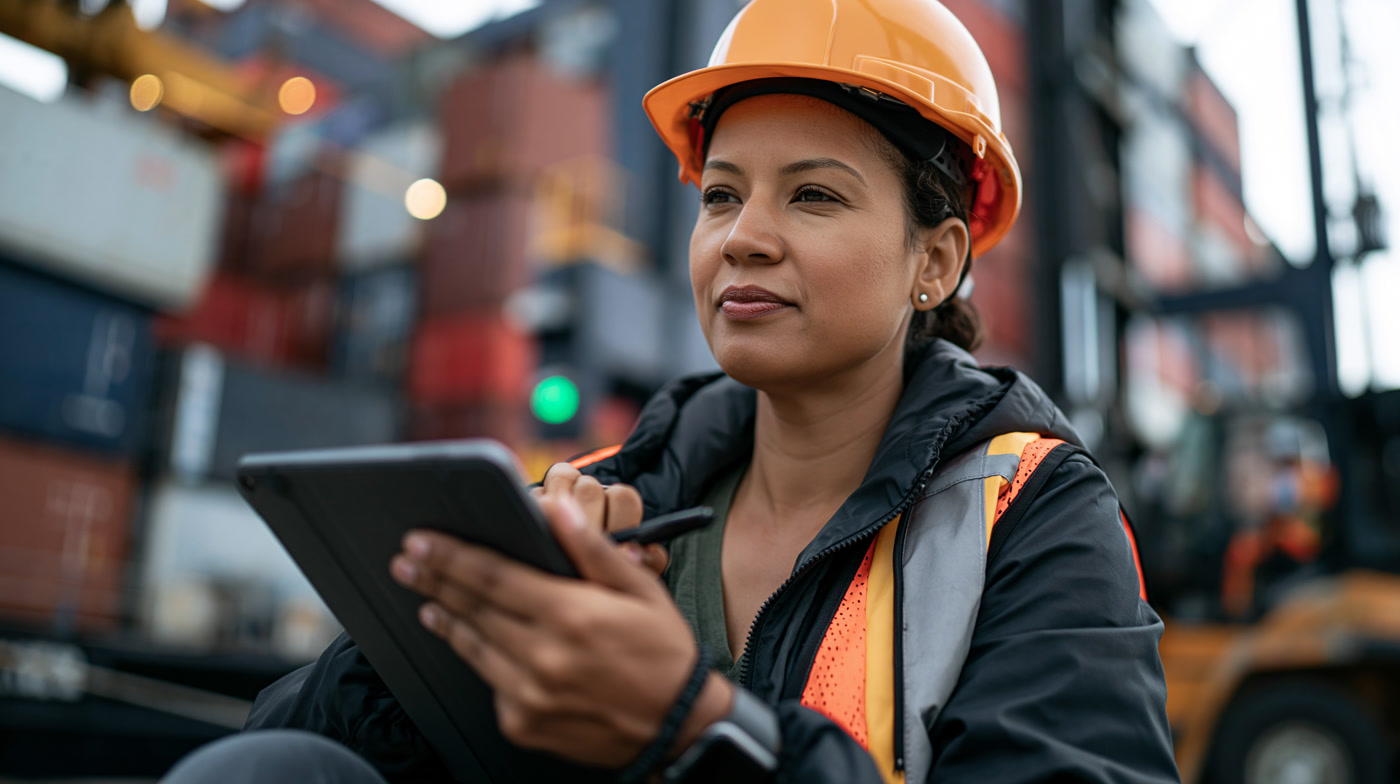 A field engineer reviewing data on a tablet